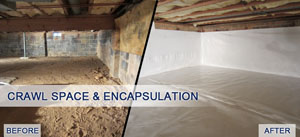 crawl space encapsulation, dirt floor in crawlspace, damp crawl space