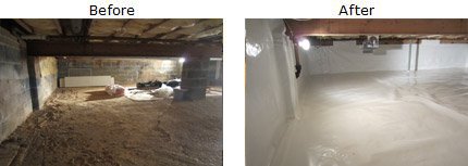 Before and after of crawl space repair project in Northern VA