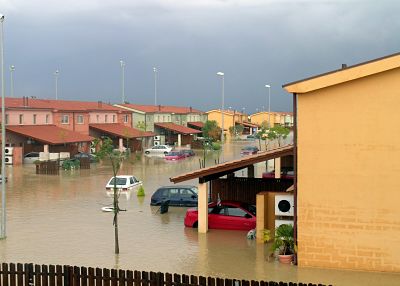 Flooded apartment complex